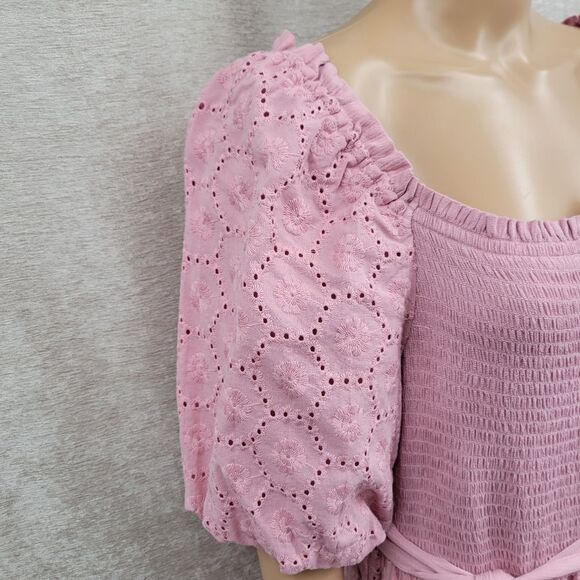 Westbound Pink Smocked Eyelet Cotton Maxi Dress Women's Size Large NEW - Picture 4 of 12